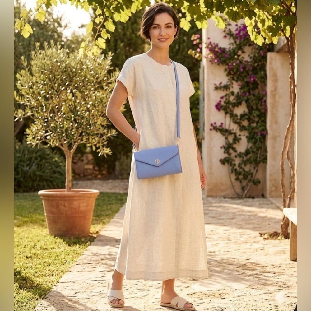 Tory Burch Sky Blue Leather Robinson Envelope Crossbody Bag